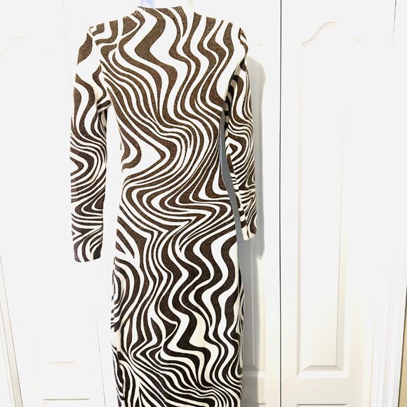 Zara Zebra Print Long Sleeve Fitted Dress-Small-Brown/Winter Wh.-Soft-Pull On - Picture 10 of 14